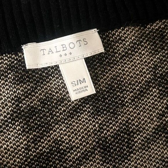 TALBOTS Houndstooth Poncho Sweater Cape 100% Cotton S/M Tan & Black NEW, No Tags - Picture 4 of 9